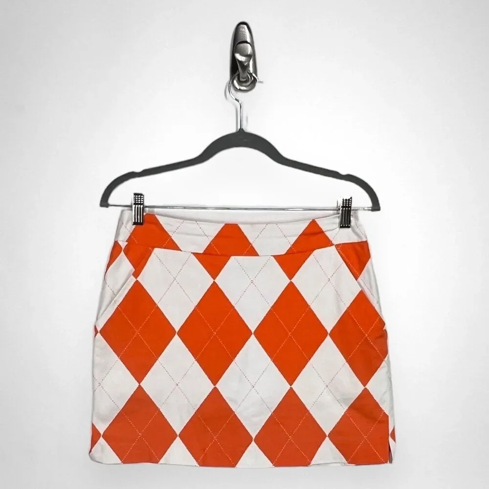 LOUDMOUTH 4 Orange‎ and White Argyle Women's Classic Skirt/Skort Golf Vacation